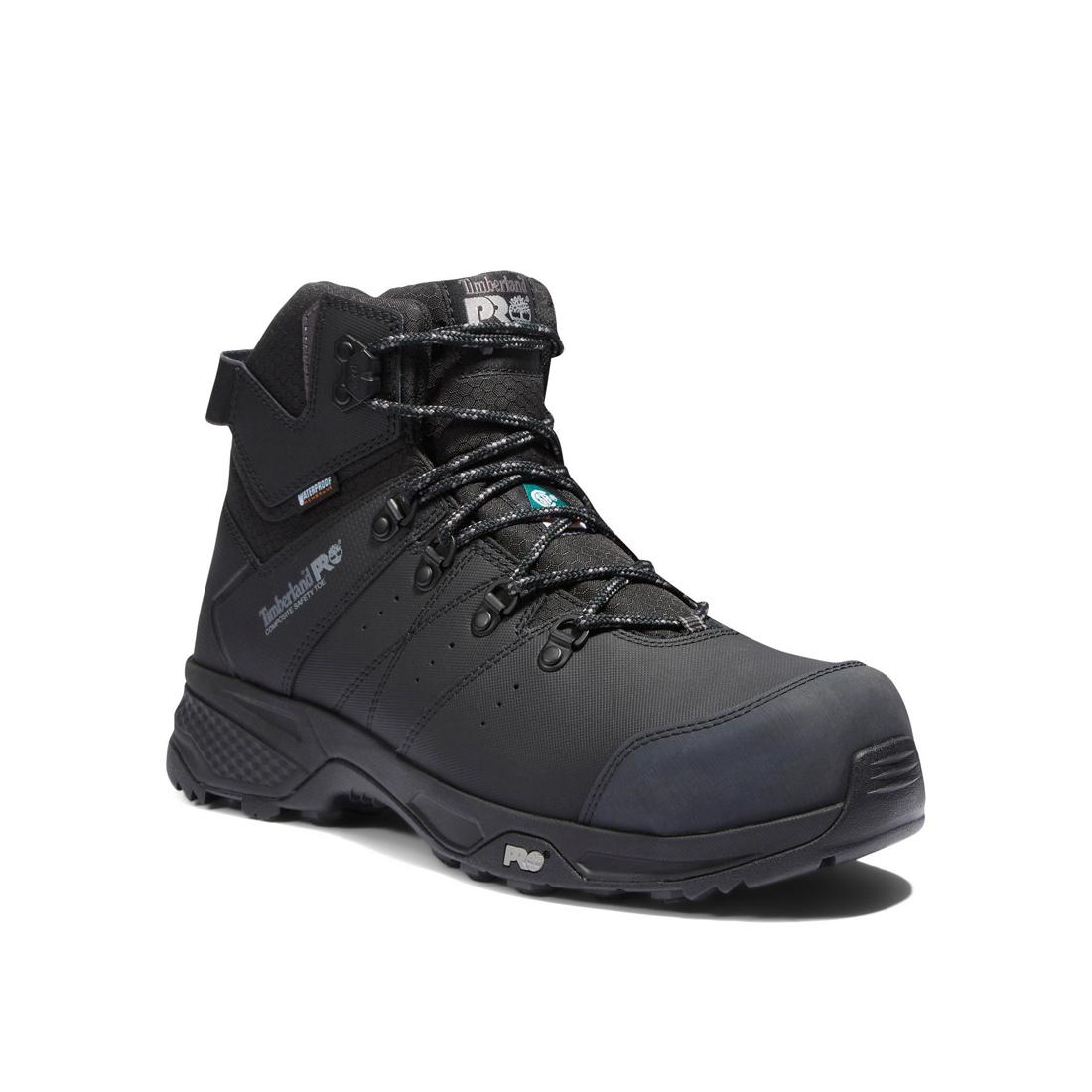 Switchback 6 Inch Composite Toe Waterproof Work Boots for Men - Black Safety Shoes for Construction, Warehouse & Outdoor Work