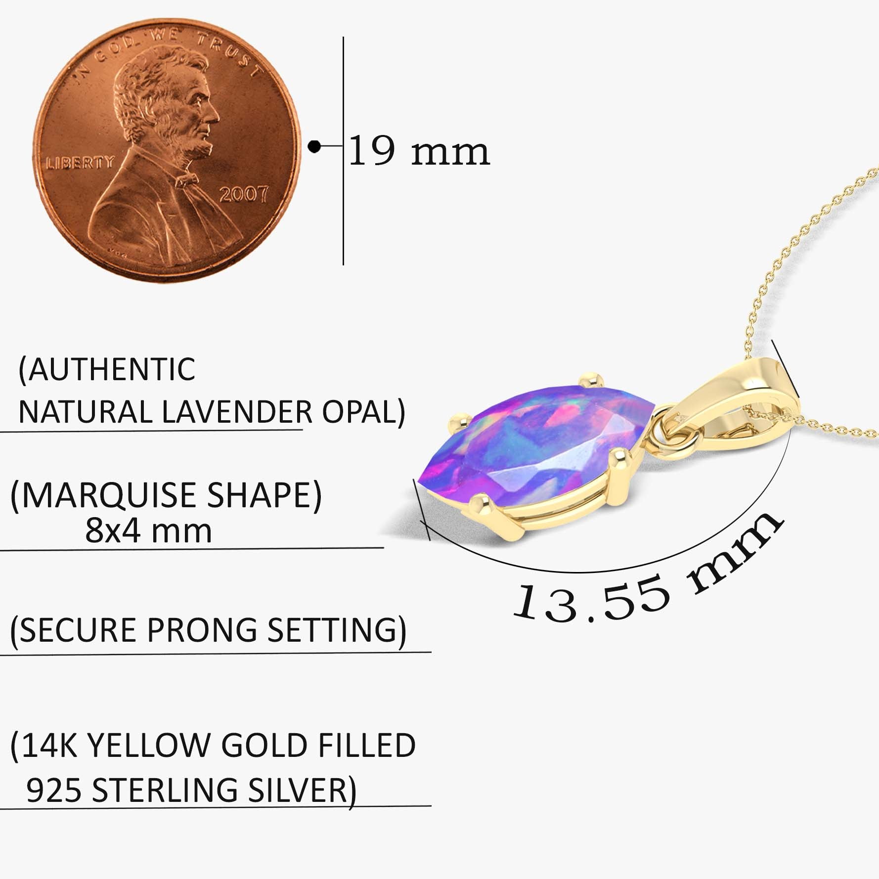 Natural Lavender Opal Solitaire Pendant Necklace - 925 Sterling Silver Chain for Women - Elegant Gift for Birthday, Anniversary & Valentine's Day - Perfect for Everyday Wear & Special Occasions