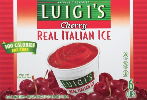 Luigi's Real Italian Ice, Cherry Flavor, 6 Ounce (6 Pack) - Frozen Dessert for Summer Parties, BBQs & Family Gatherings