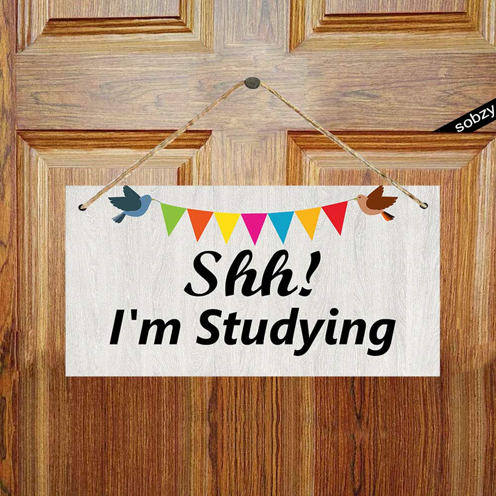 Funny 'Shhh I'm Studying' Wooden Door Sign - Do Not Disturb Home Decor Gift for Students & Remote Workers - Perfect for Dorm Rooms, Home Offices & Study Spaces