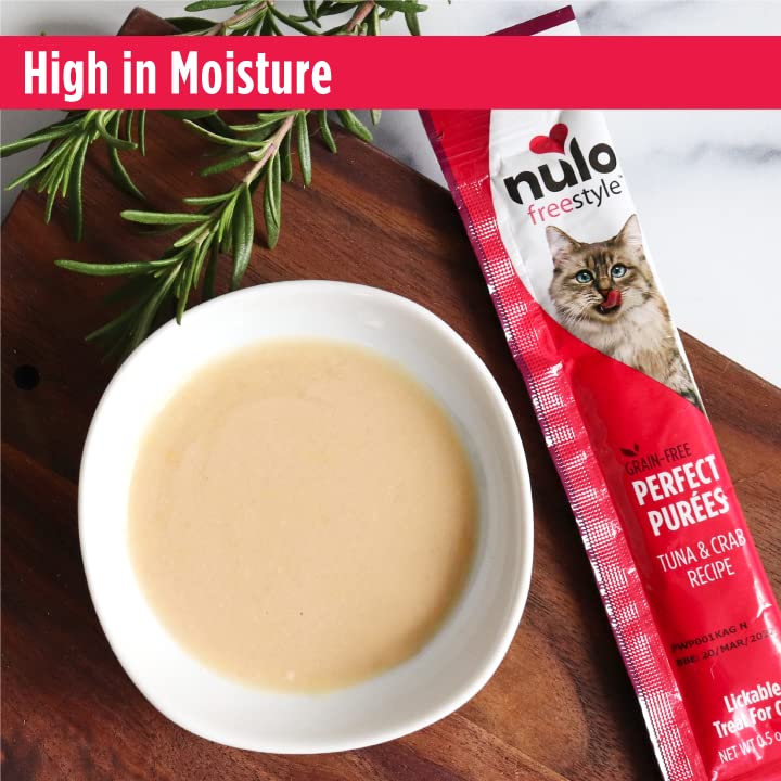 Nulo Freestyle Perfect Puree Tuna & Crab Tube Cat Treats - 0.5oz (6 Count) - High-Protein Soft Food Topper for Cats & Kittens - Perfect for Picky Eaters & Training Rewards