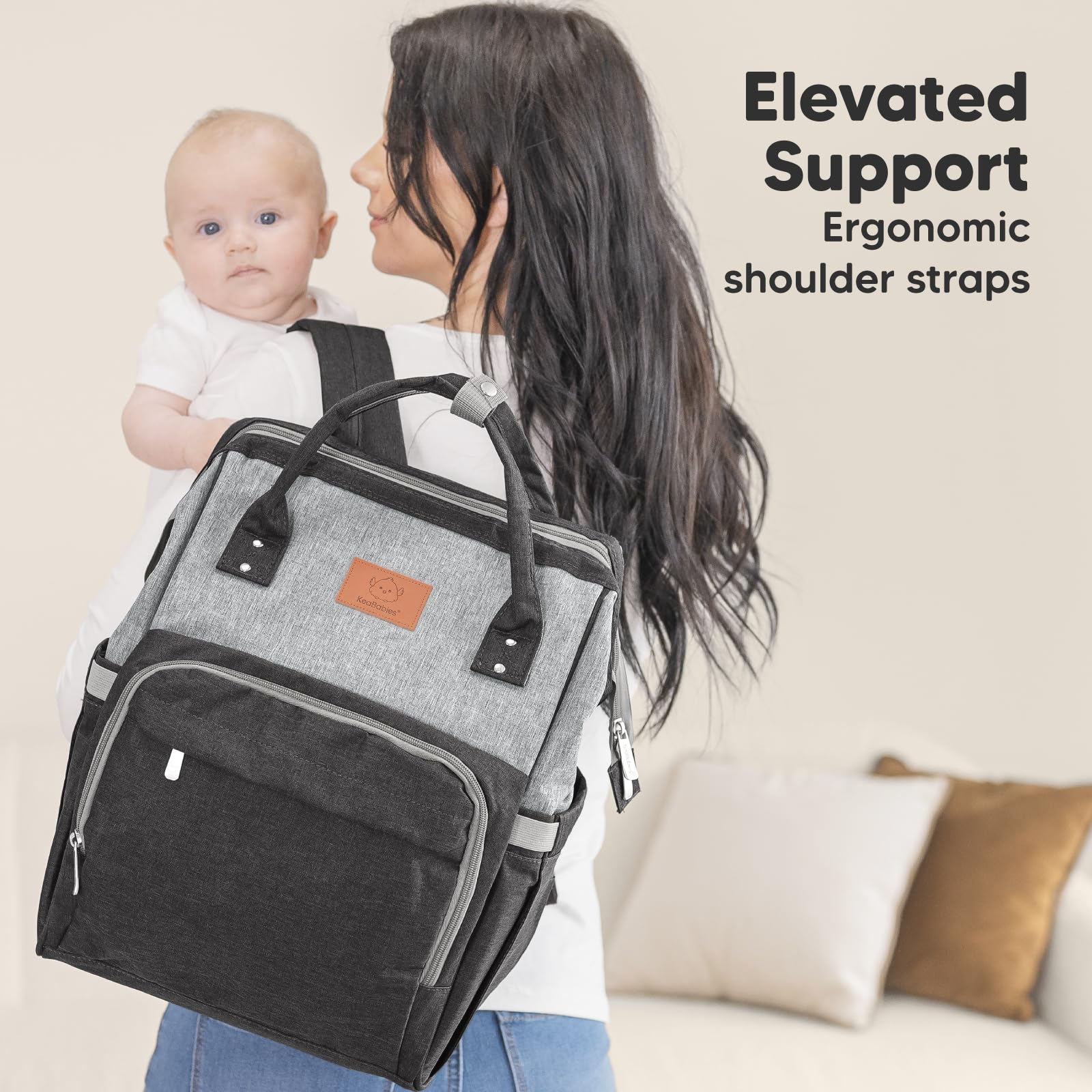 KeaBabies Waterproof Baby Diaper Backpack - Large Multi-Functional Travel Diaper Bag for Boys & Girls with Changing Pad (Graphite) | Perfect for Daycare, Travel & On-the-Go Parents