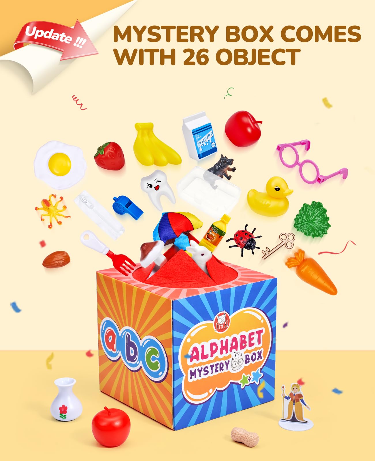 JoyCat 26-Piece Alphabet Mystery Box - Letter Sorting & Matching Game for Kids, Preschool & Kindergarten Learning Toys - Develops Fine Motor Skills & Letter Sounds - Perfect for Classroom Activities, Easter Basket Stuffers & Educational Gifts