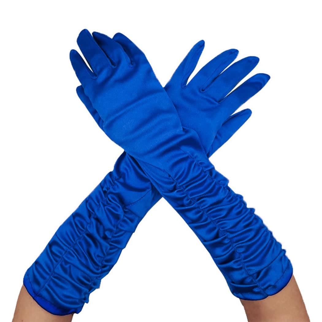 Long Elastic Stain Gloves - Fashionable Colored Arm Sleeves for Women & Girls | Costume Accessories for Parties, Cosplay & Evening Events (Blue)