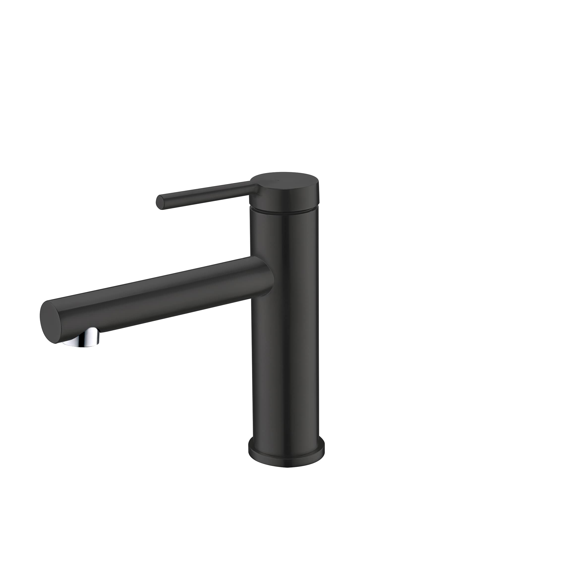 Stylish Single Handle Bathroom Faucet - Solid Stainless Steel 1 Hole Vanity Sink Faucet with Matte Black Finish (Model B-108N) - Perfect for Modern Bathroom Renovations & Small Space Sinks