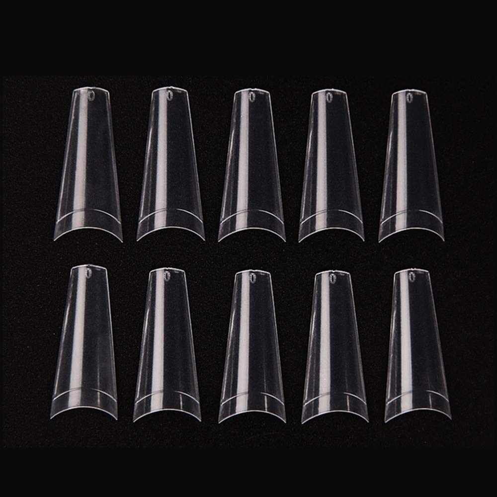 500 Pcs Clear Coffin Acrylic Nail Tips - Long Natural False Nails for DIY Nail Art, Half Cover Rectangle Fake Nails | Perfect for Salon, Home Manicure & Nail Extension