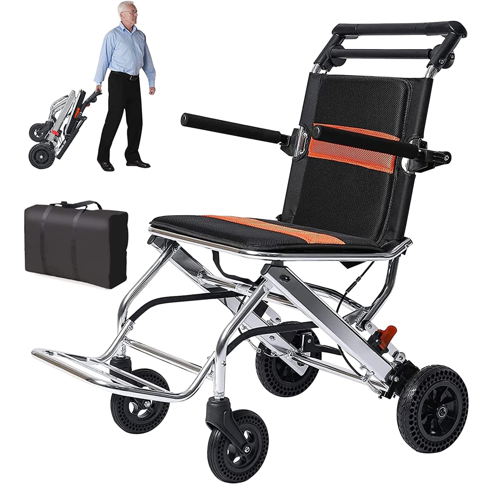 XJKH Ultra Lightweight Folding Wheelchair for Adults & Elderly - Portable Travel Wheelchair with Easy Storage - Ideal for Airplane Travel, Outdoor Activities & Daily Mobility