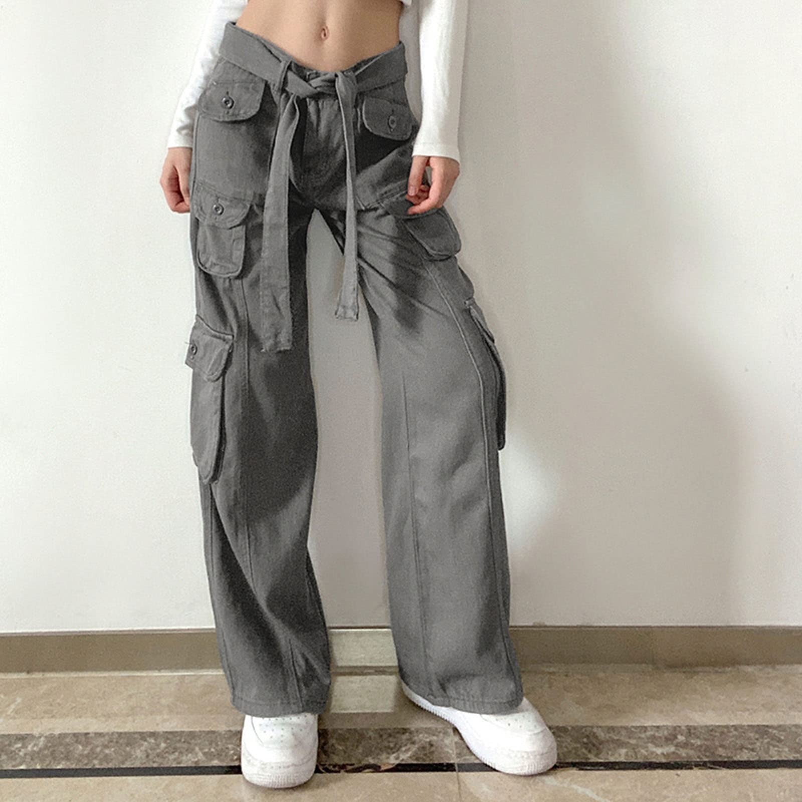 Gothic Cargo Pants for Women - High Waist Wide Leg Jeans, Loose Casual Pants | Streetwear, Punk Fashion, Everyday Wear