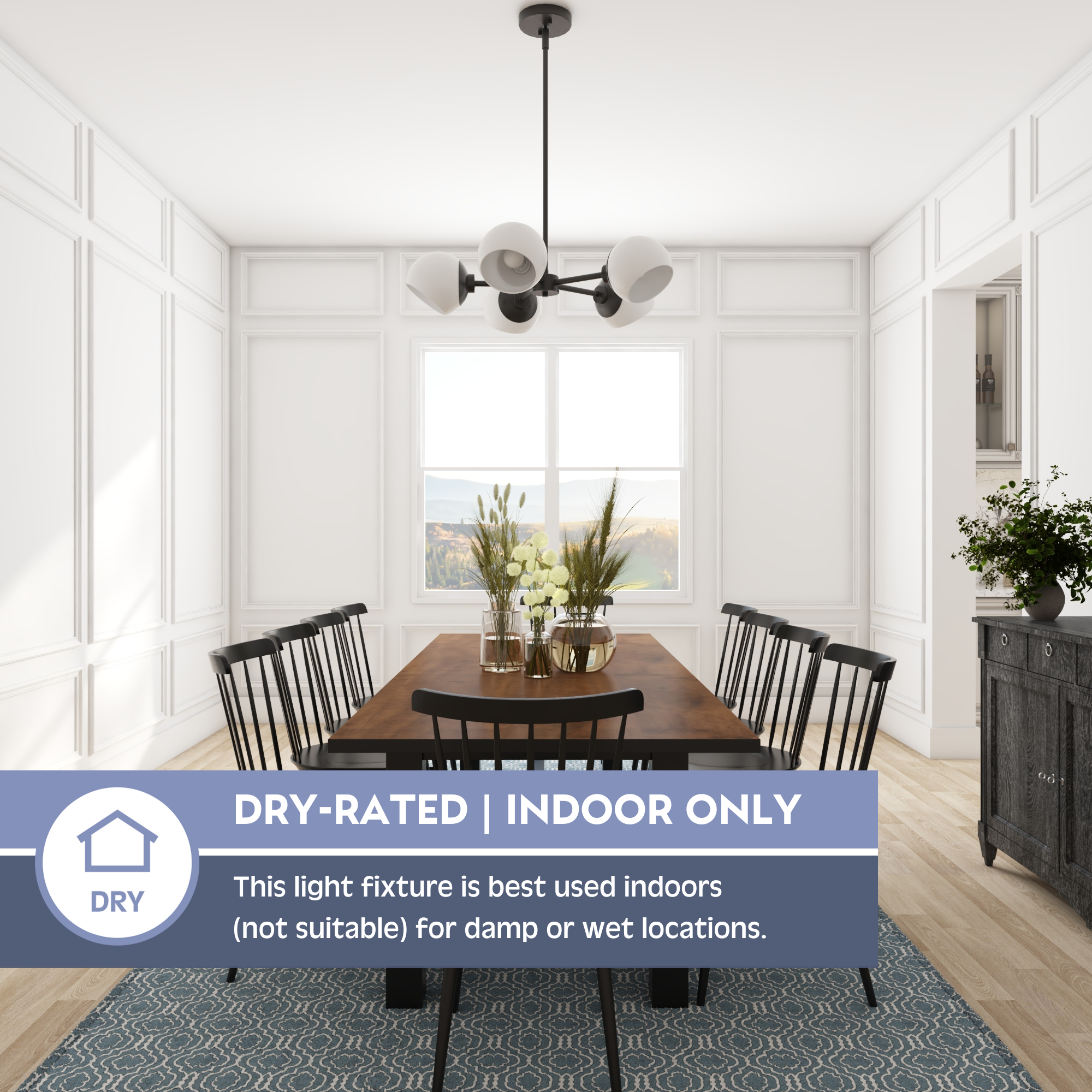 5-Light Stoll Chandelier in Matte Black with Opal Glass Shades - Elegant Dining Room Lighting for Modern Home Decor