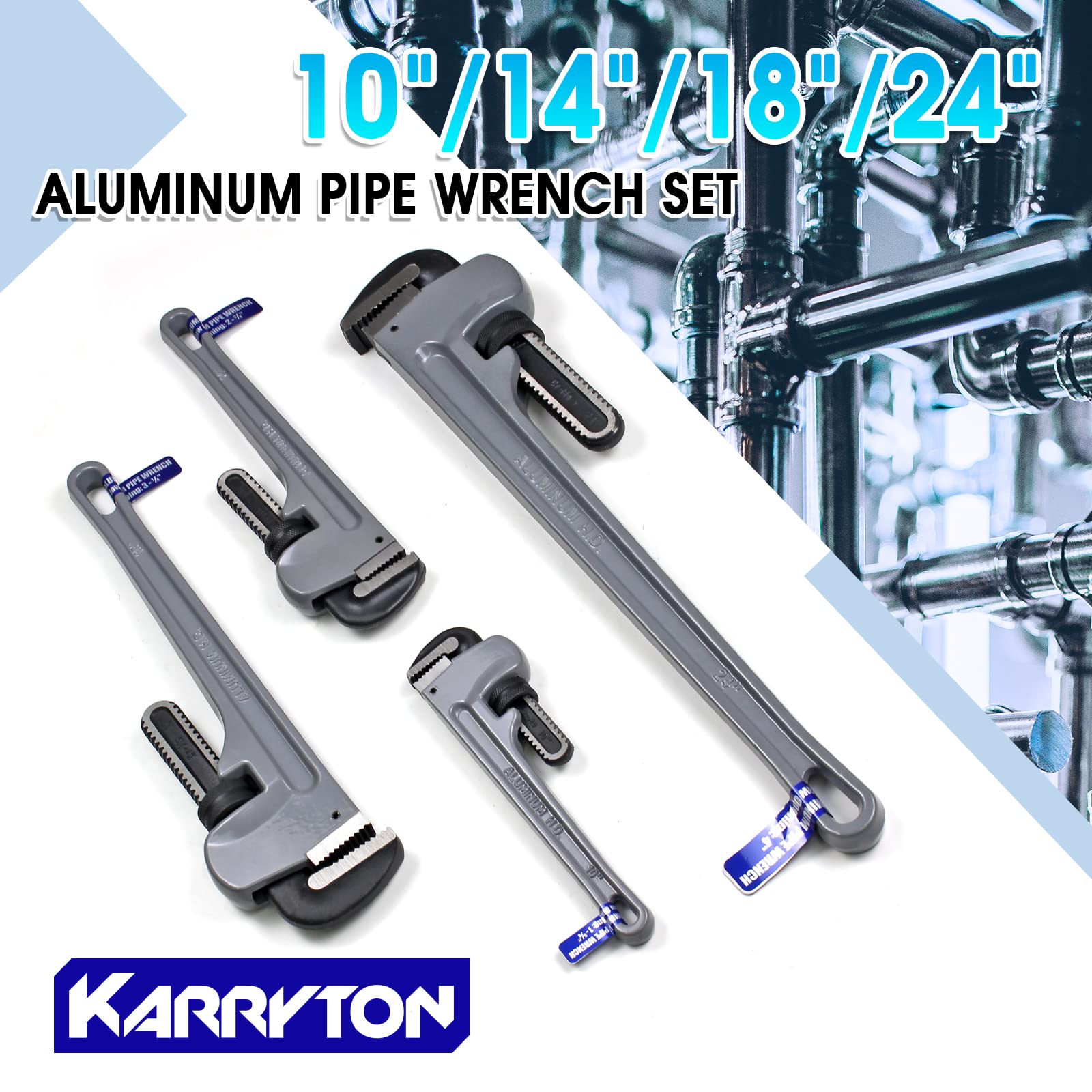 **Heavy Duty Aluminum Pipe Wrench Set (4 Pack) – 10