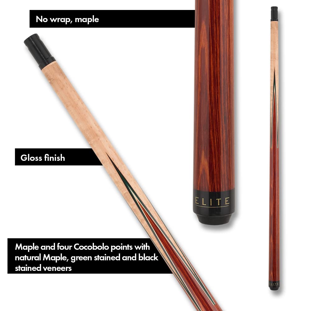 Elite EP33 Pool Cue - Premium Black Stained Maple & Zebrawood Design with Pearle White Diamonds & Black Outline - Perfect for Professional & Recreational Billiards