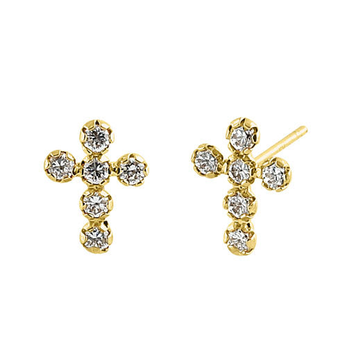 14K Yellow Gold Round Cross Cubic Zirconia Earrings for Women - Hypoallergenic Christian Jewelry Gift for Baptism, First Communion & Church Occasions