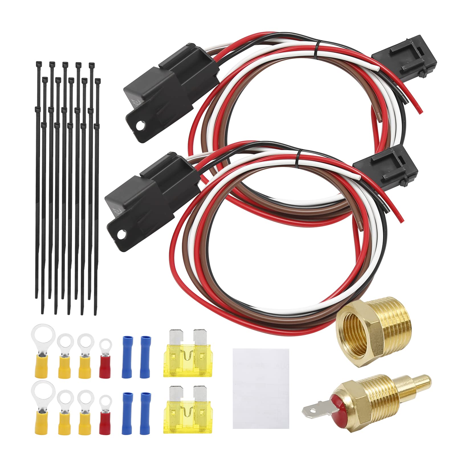Dual Electric Cooling Fan Wire Harness Kit with 50 AMP Relay - 185°F On/165°F Off Thermostat - Universal Radiator Fan Relay Kit for Car & Truck Cooling Systems - Perfect for Engine Overheating Protection & Performance Upgrades