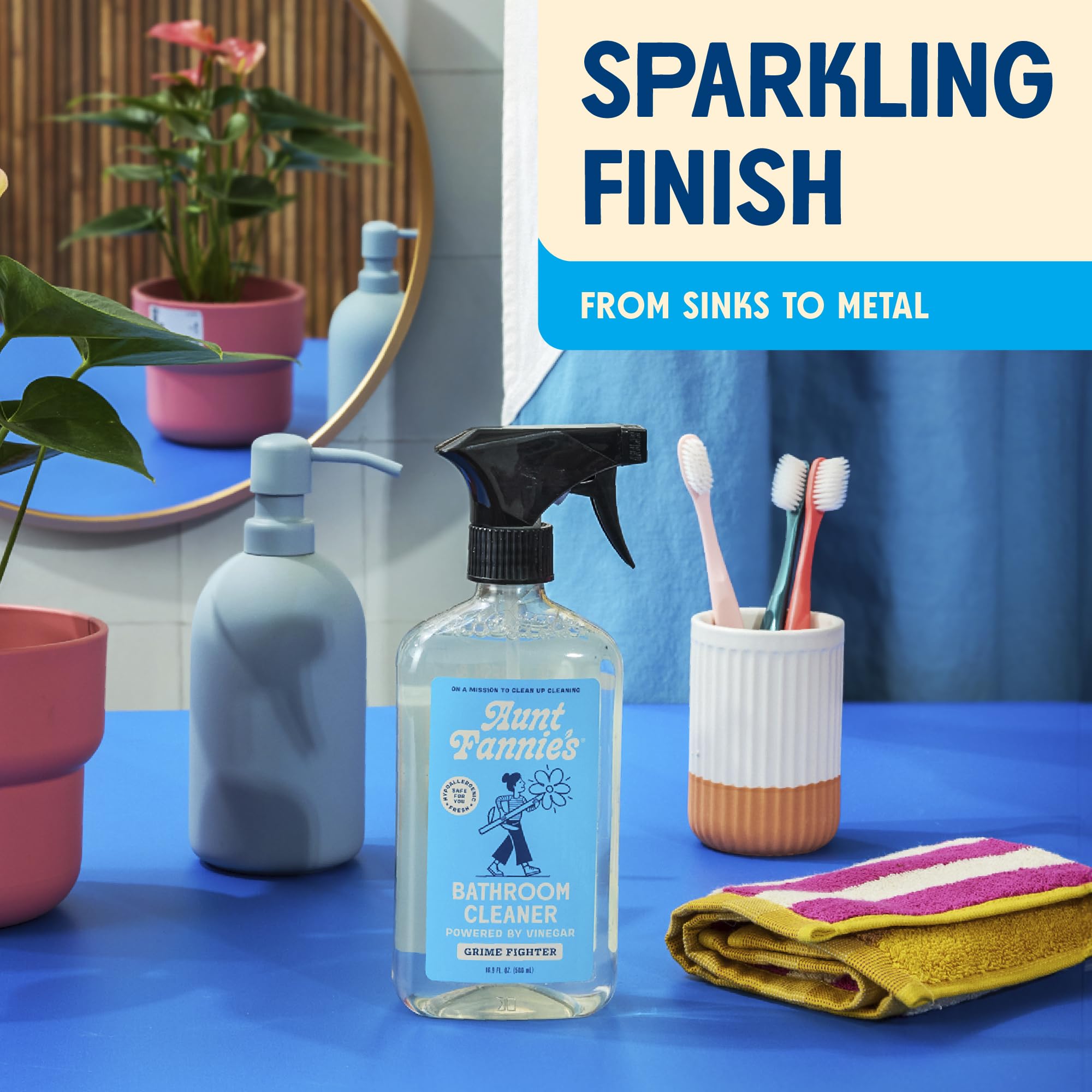 Aunt Fannie's All-Purpose Bathroom Cleaner - Natural Vinegar Spray for Shower, Tub, Toilet, Tile, Sink & Fixtures | 16.9 oz (Pack of 1) | Eco-Friendly, Non-Toxic Cleaning Solution for Sparkling Bathrooms | Great for Daily Cleaning & Tough Stains