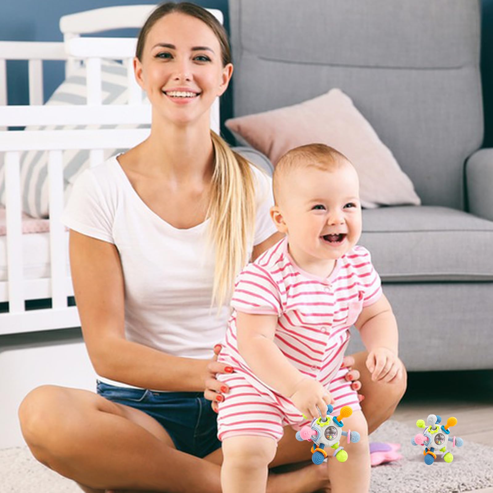**Rseuphiee Baby Teething Toy & Rattle - Sensory Motor Skills Development, Montessori Early Educational Toy for Newborns - Perfect Gift for Baby Girls & Boys (Ideal for Teething Relief & Playtime Fun)**