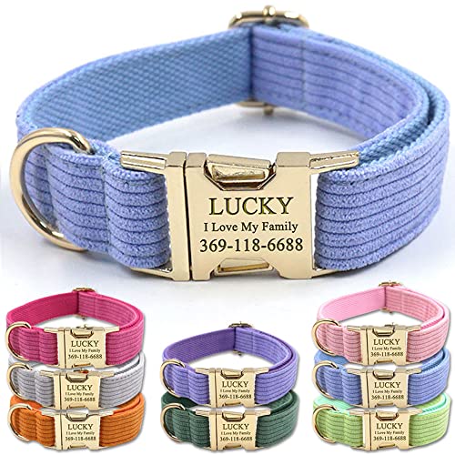 Custom Personalized Dog Collars with Name Engraved Gold Buckle - Striped Velvet Pet Collar for Small Medium Large Dogs | Matching Leash, Bow Tie & Harness Set | Perfect for Daily Walks, Training & Gifts