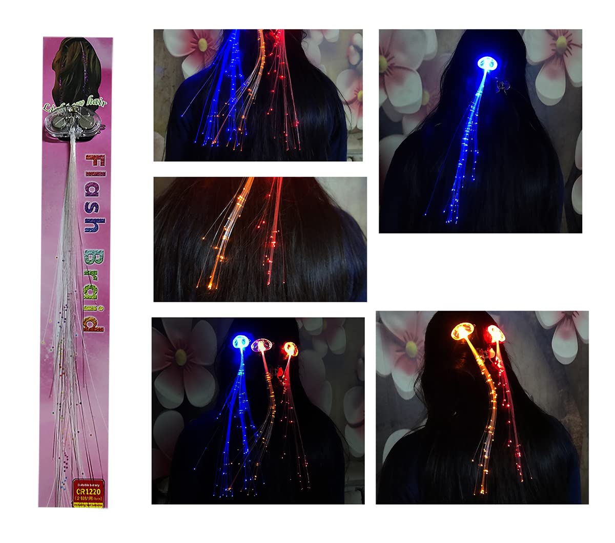 BITONA® LED Fiber Optic Hair Barrettes - Light Up Hair Clips for Braids, Parties & Fashion (1 Piece, Random Color) | Glow in The Dark Hair Accessories for Raves, Concerts & Night Events