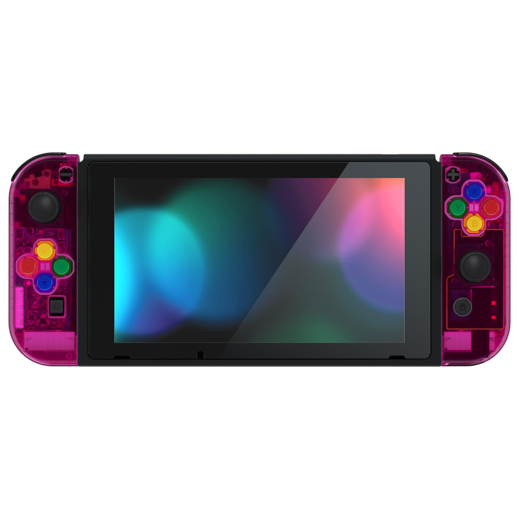 eXtremeRate Clear Candy Pink Back Plate & Full Button Set for Nintendo Switch & Joy-Con Controllers - DIY Replacement Shell for NS Console & Handheld Gaming - Perfect for Customization, Repair, and Gaming Enthusiasts