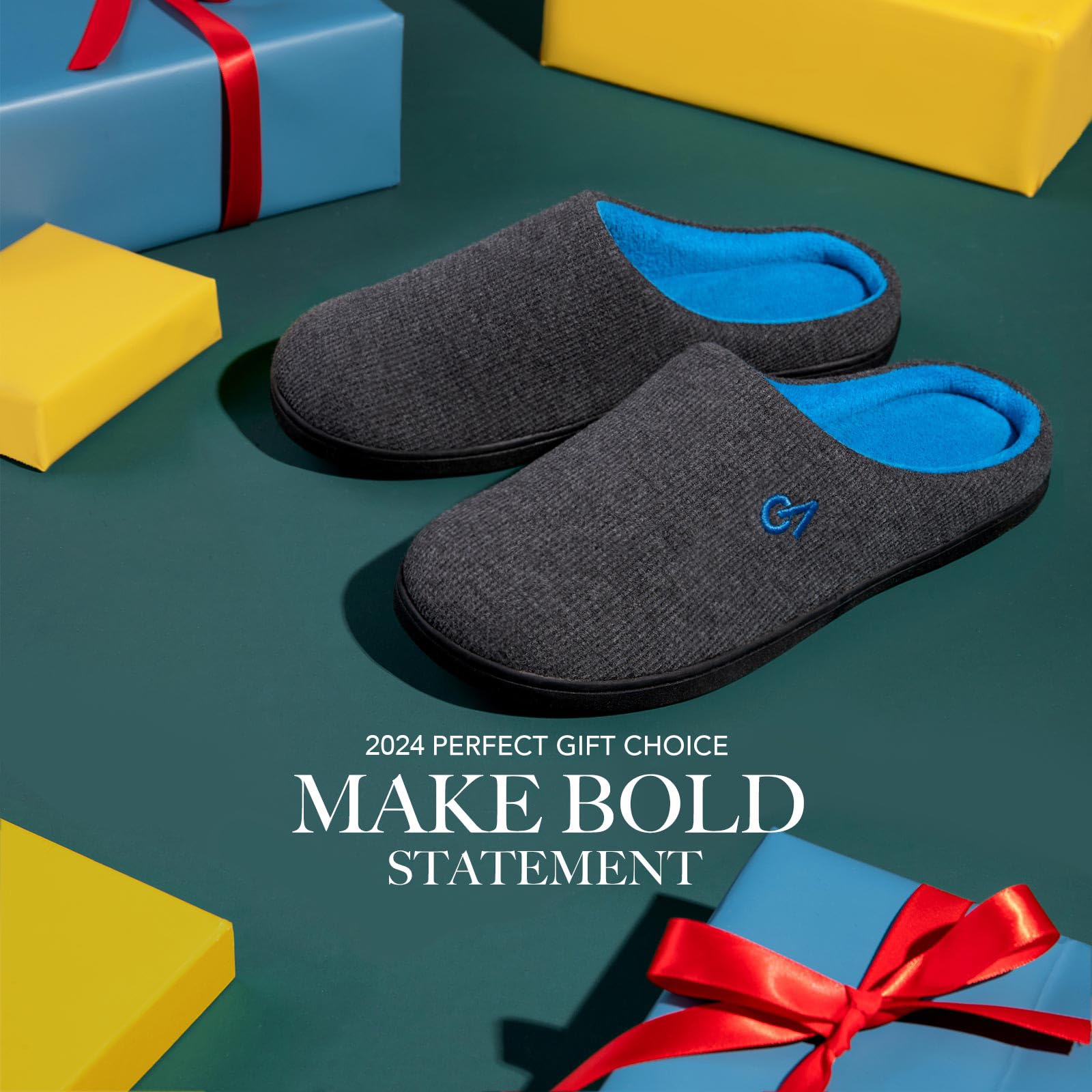 VeraCosy Men's Two-Tone Memory Foam Slippers - Indoor/Outdoor Comfort with Durable Rubber Sole - Perfect for Home, Office & Travel Use