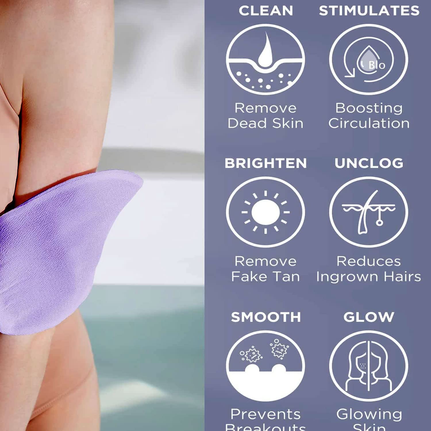 ENLIWISH Exfoliating Gloves for Body Scrub - 100% Viscose Bath & Shower Mitt to Remove Dead Skin & Tan - Deep Exfoliator for Soft Smooth Skin - Perfect for Spa, Self-Care & Post-Workout Cleansing (Purple)