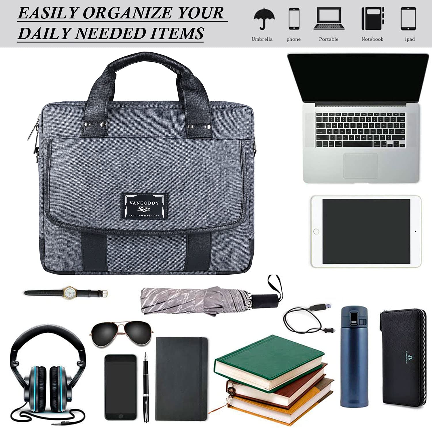 Waterproof 11.6-13 Inch Laptop Shoulder Bag - Compatible with iPad Pro 13-inch (M4), iPad Air 13-inch (M2) 2024, iPad Pro 12.9 inch - Perfect for Business Travel, Commuting & College Students