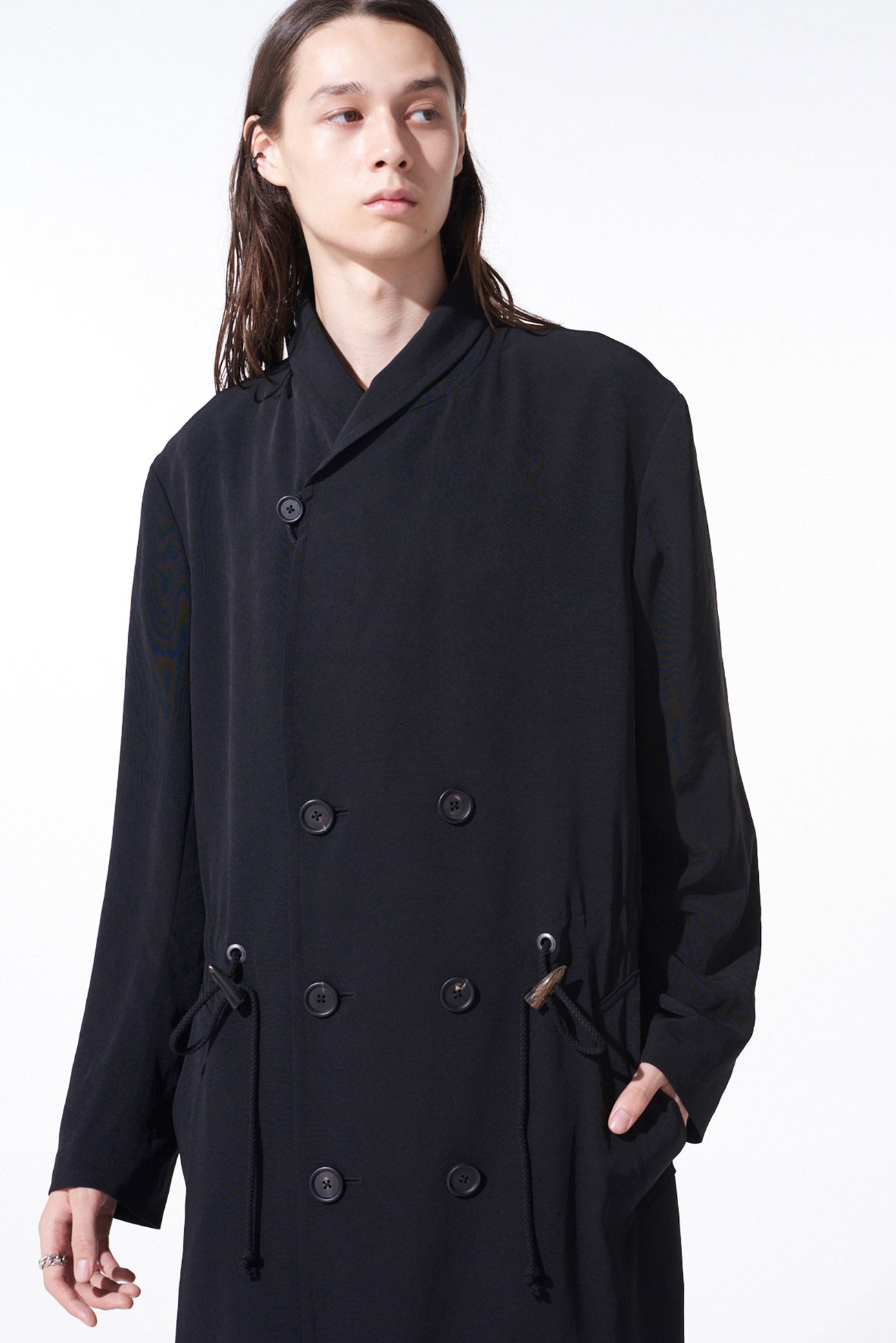 Elegant Crepe de Chine Shawl Collar Double Breasted Coat for Women - Perfect for Office Wear, Evening Events & Fall Outerwear