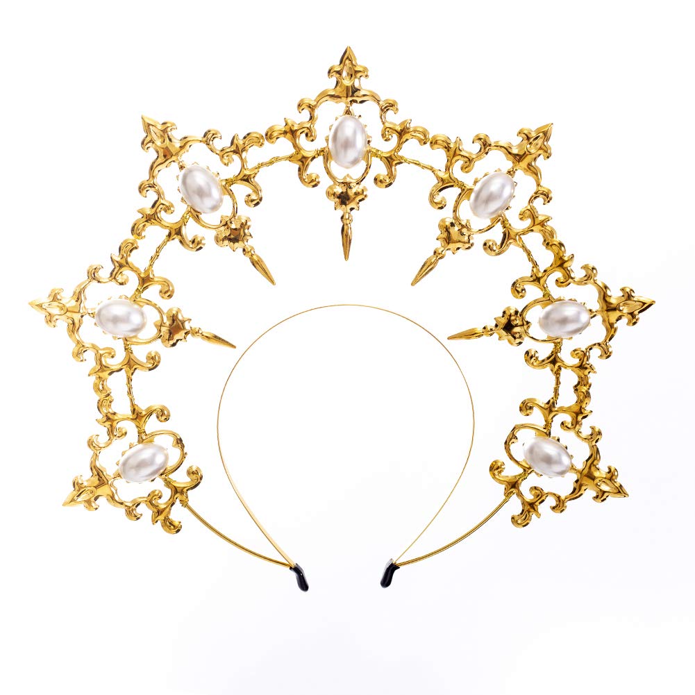BLESSUME Halo Crown Mary Goddess Headband - Gold Headpiece for Women | Perfect for Halloween Costumes, Cosplay, Renaissance Fairs & Photo Shoots