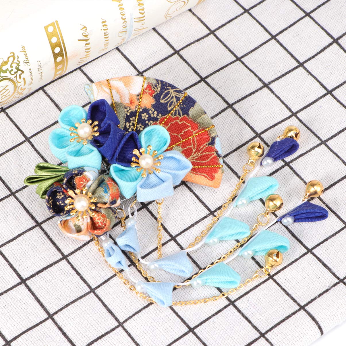 Japanese Kimono Flower Hair Clips with Tassel - Traditional Kanzashi Hair Ornaments for Women (Blue) | Elegant Hair Accessories for Weddings, Tea Ceremonies & Cosplay