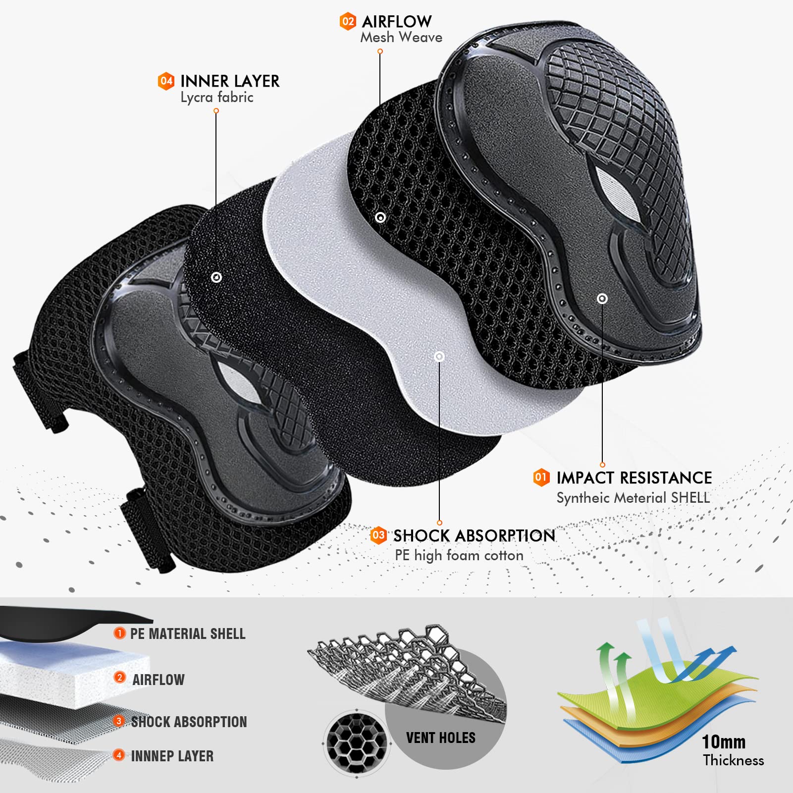 Kids Knee Pads & Elbow Pads 6-in-1 Protective Gear Set with Wrist Guards - Safety Pads for Boys & Girls Skateboarding, Roller Skating, Cycling, Scooter Riding (Black) - Perfect for Outdoor Sports & Playground Activities
