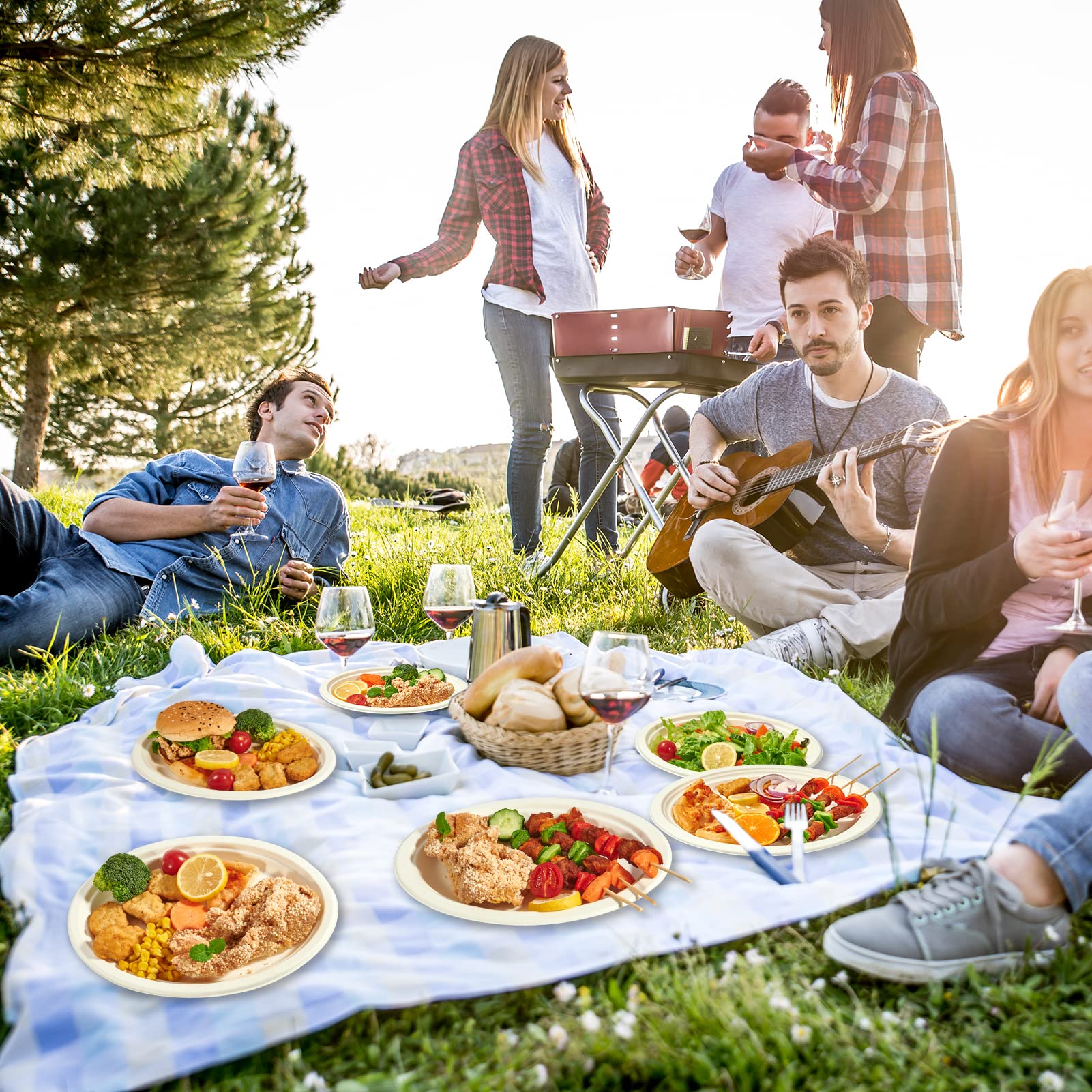 **Vplus 100% Compostable Oval Paper Plates 10 inch 125 Pack – Super Strong Disposable Bagasse Plates, Natural & Biodegradable Eco-Friendly Sugarcane Dinnerware for BBQ, Party, Picnic, and Outdoor Gatherings – Perfect for Eco-Conscious Events**