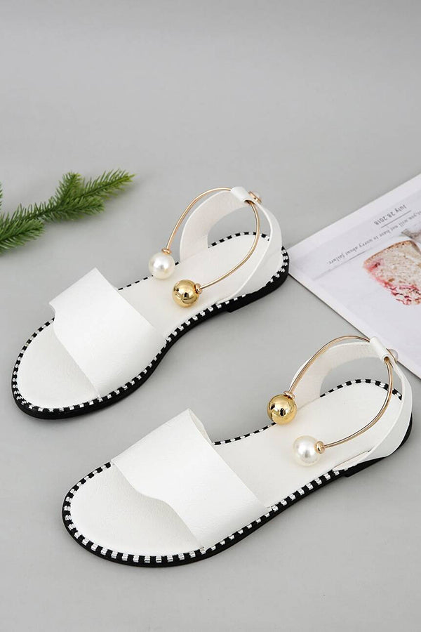 Women's Summer Flat Bottom Pearl Buckle Roman Sandals - Comfortable Casual Beach Walking Shoes for Vacation & Outdoor Activities