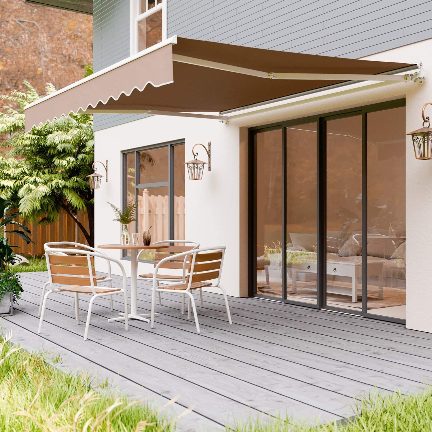 12' x 10' Retractable Patio Awning Replacement Fabric - Durable UV-Resistant Sunshade Canopy Cloth with Reinforced Edges - Waterproof Outdoor Protective Cover for Deck, Garden, and Poolside (Gray) - Perfect for Shade, Rain Protection, and Outdoor Relaxation