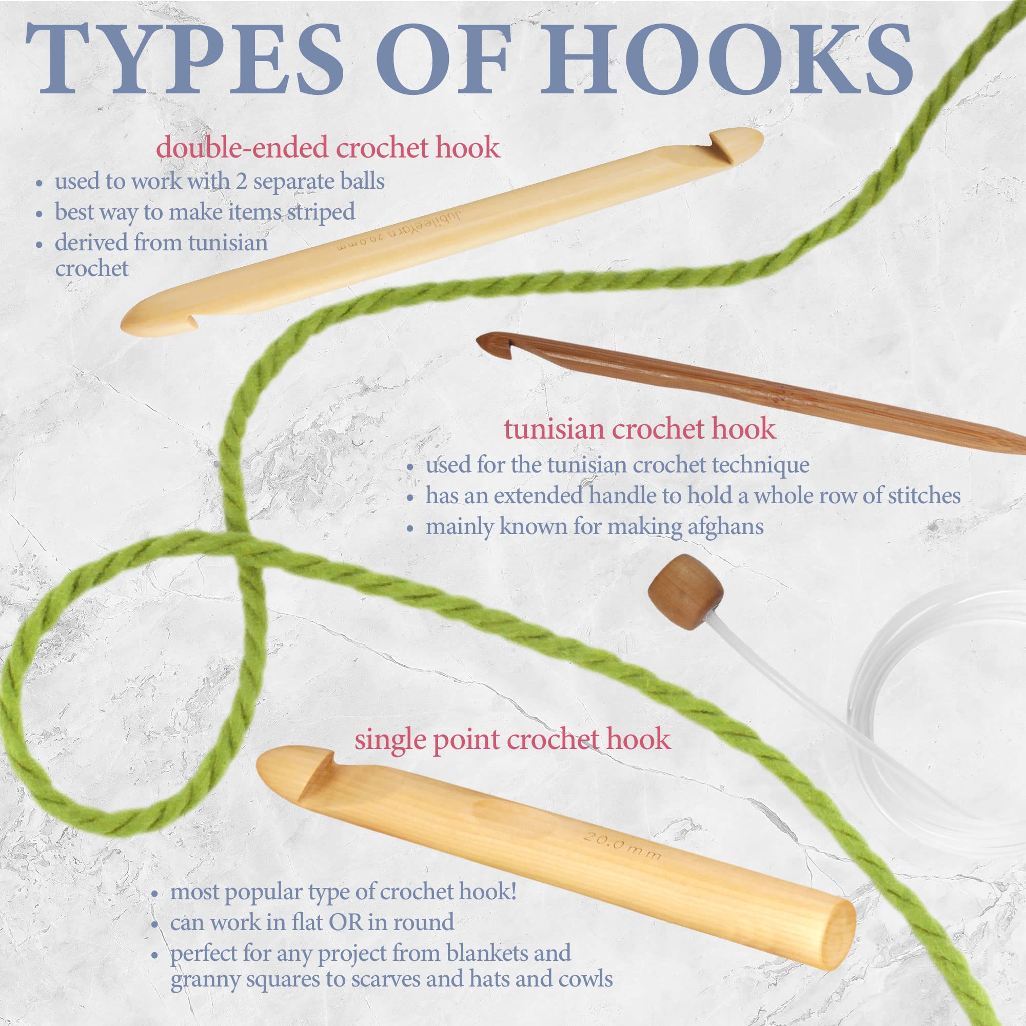 Premium Bamboo Crochet Hooks Set - 6