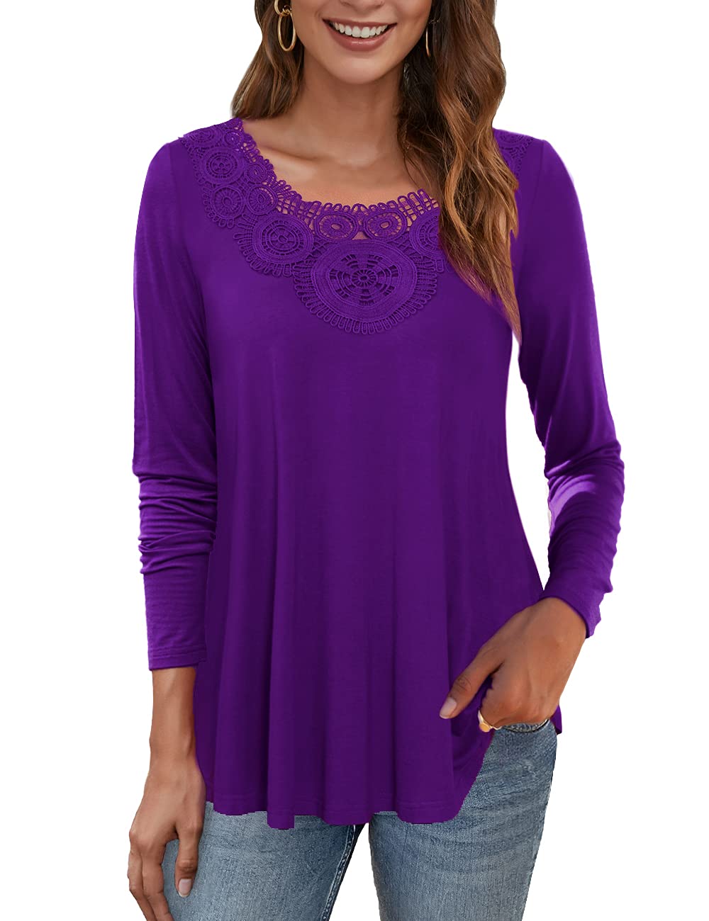 VERABENDI Women's Plus Size Long Sleeve Blouse - Lace Pleated Tunic Top for Casual & Office Wear (Sizes M-4XL) | Perfect for Work, Date Night & Special Occasions