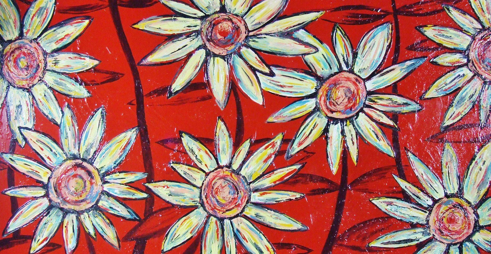 Passionate Red Sunflower Painting 75