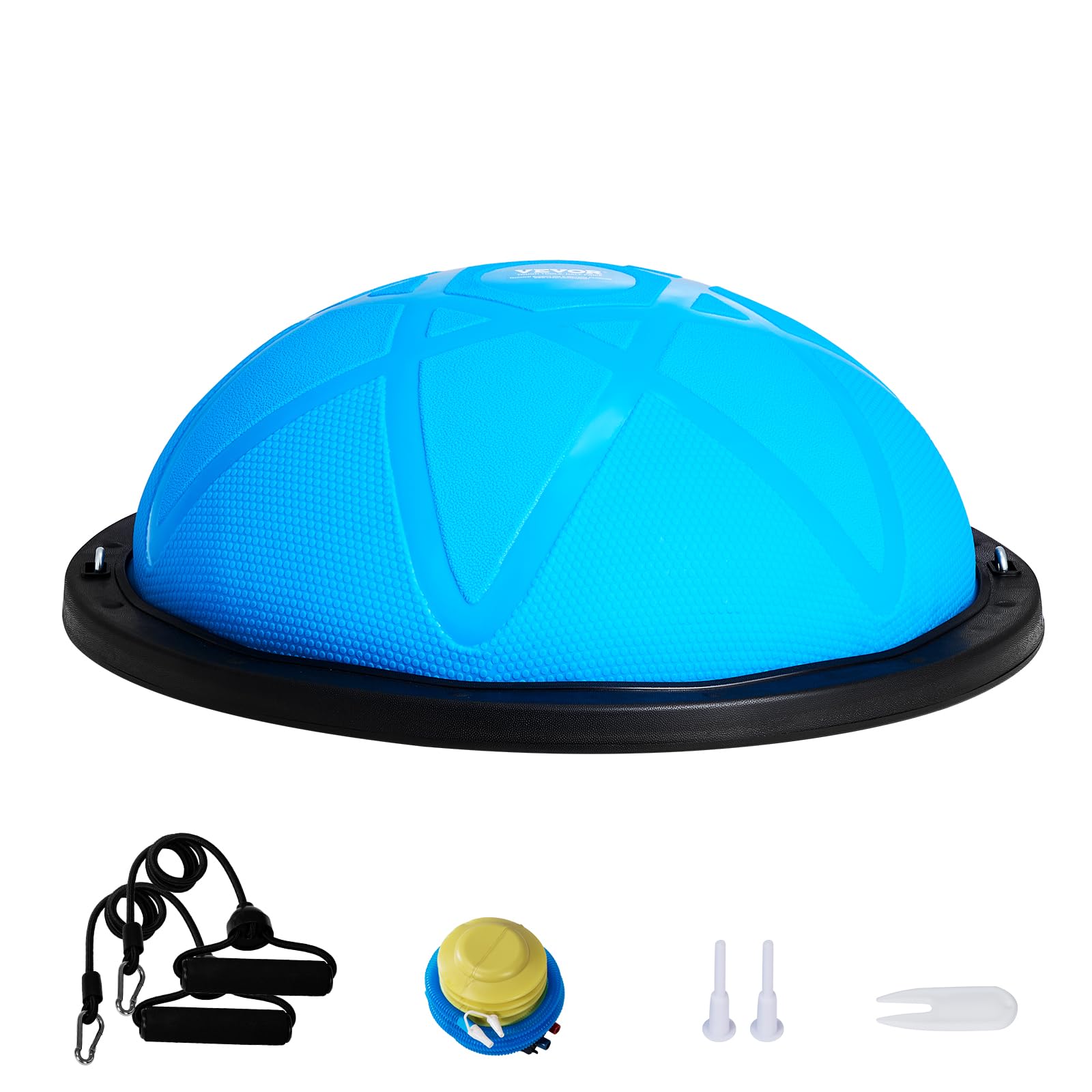 VEVOR 23/26 Inch Half Exercise Ball Trainer - 1500lbs Capacity Stability Ball with Resistance Bands & Foot Pump - Yoga Balance Ball for Home Gym, Core Workouts, Pilates, Physical Therapy & Full Body Fitness - Black