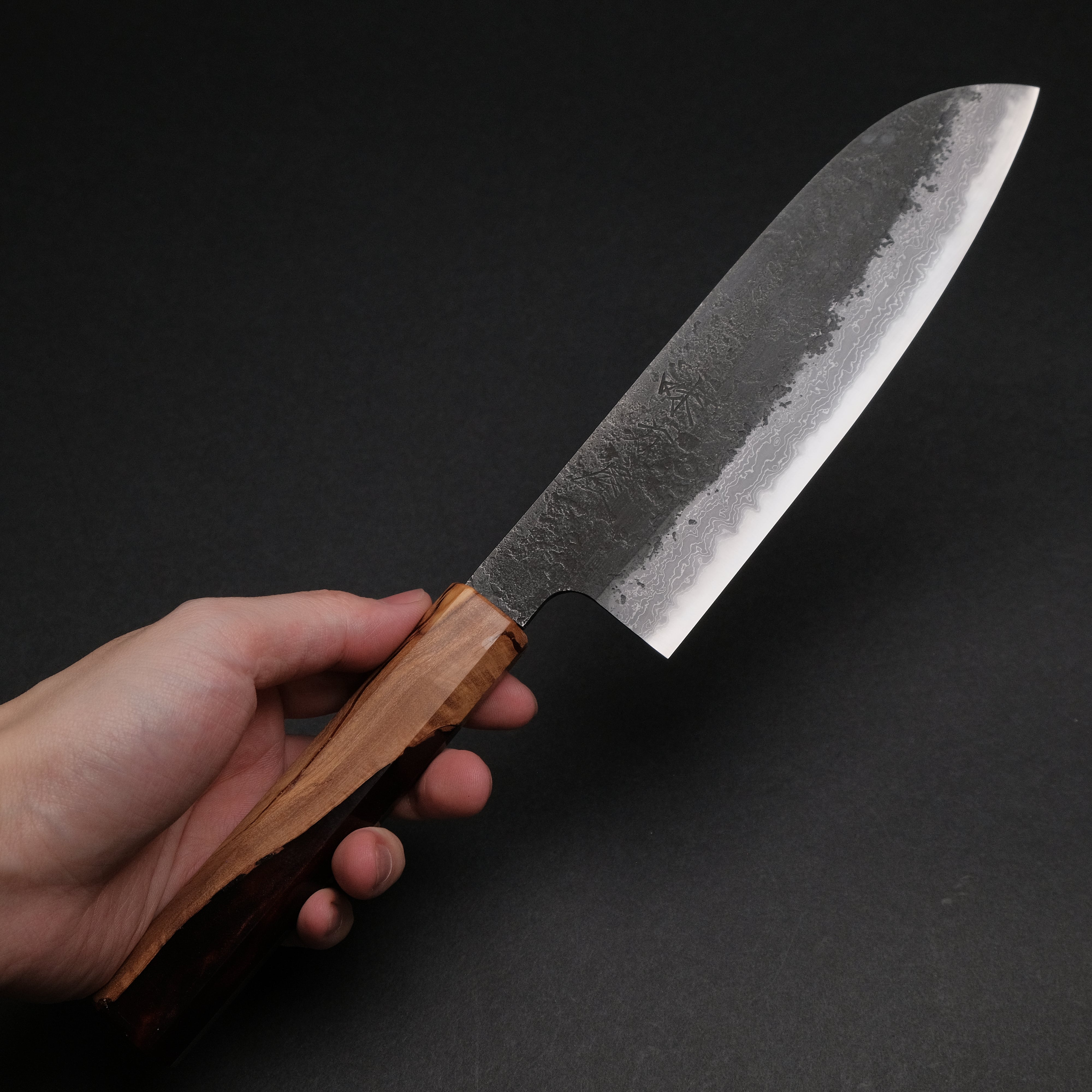 Premium Ajikataya White #2 Nashiji Damascus Santoku Knife 180mm - Olive Wood & Resin Handle (#49) - Perfect for Sushi, Vegetables & Meat Slicing - Japanese Chef's Knife for Home & Professional Kitchens