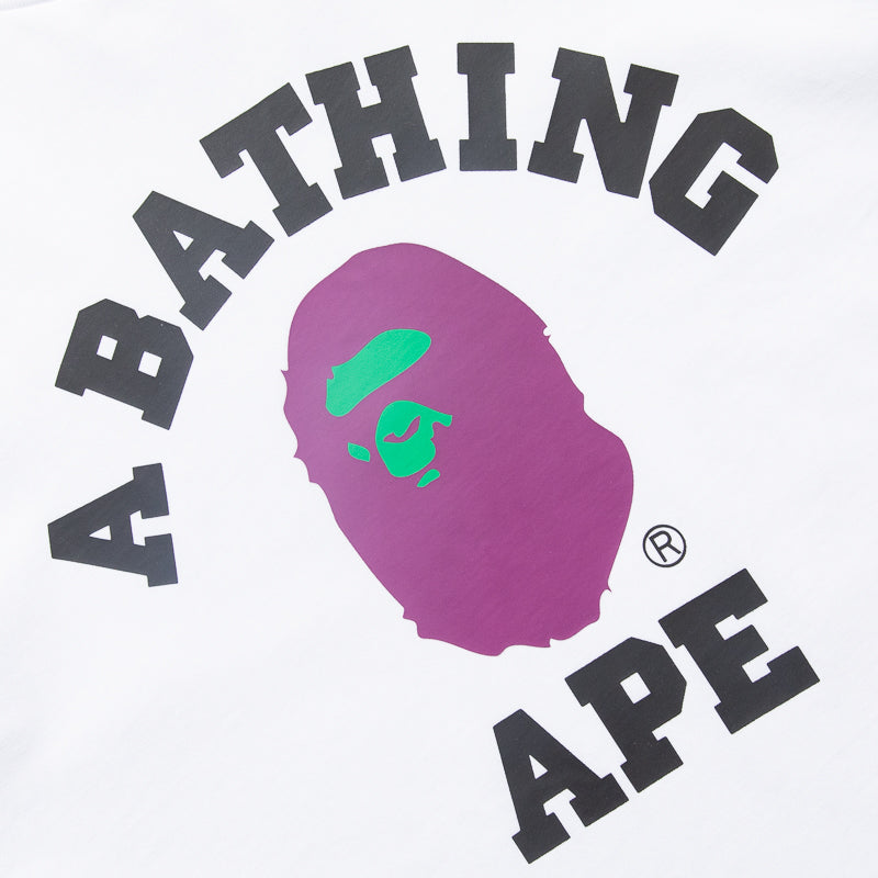 BAPE College Logo T-Shirt for Men - White Cotton Streetwear Tee - Perfect for Casual Wear & Urban Fashion