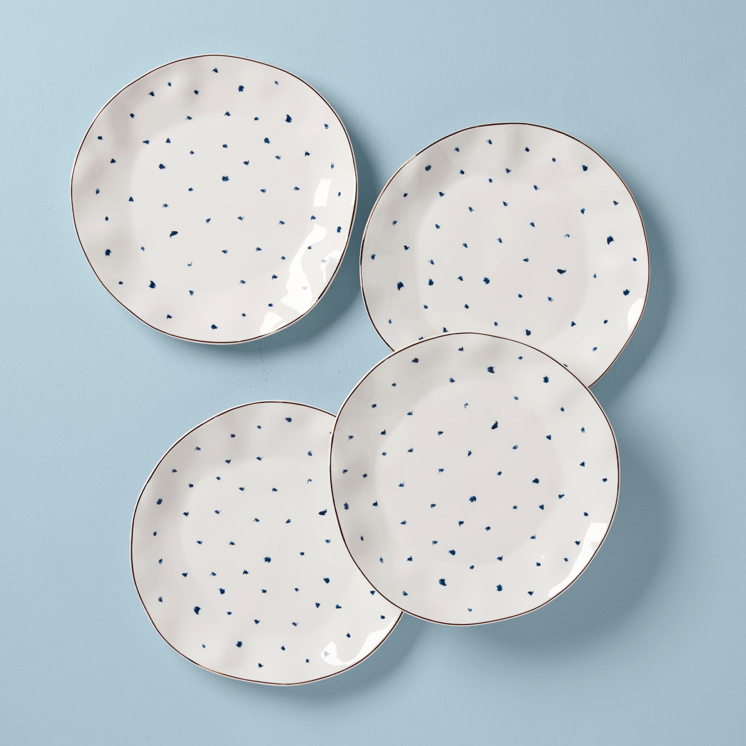 Blue Bay Dots Dinner Plates Set of 4 - Elegant Ceramic Plates for Dining, Parties & Home Decor | Dishwasher & Microwave Safe