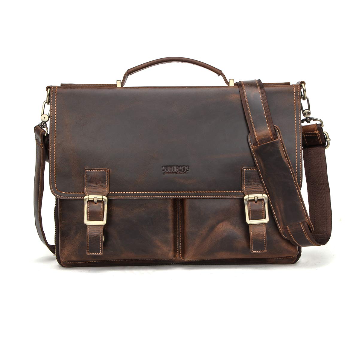 Genuine Leather Crossbody Laptop Bag for Men - 14