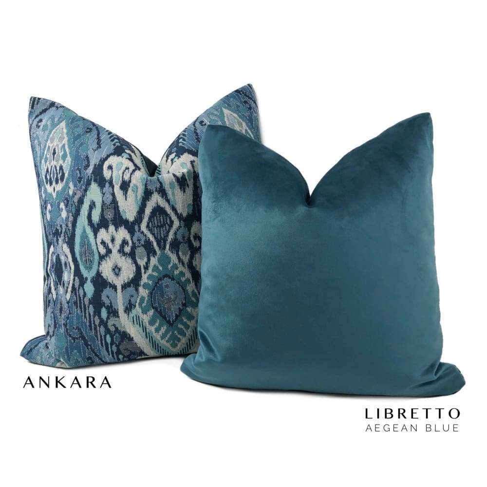 Ankara Blue Green Ikat Pillow Cover - Decorative Throw Pillow Case for Sofa, Bed, Couch - Boho Home Decor Accent for Living Room, Bedroom