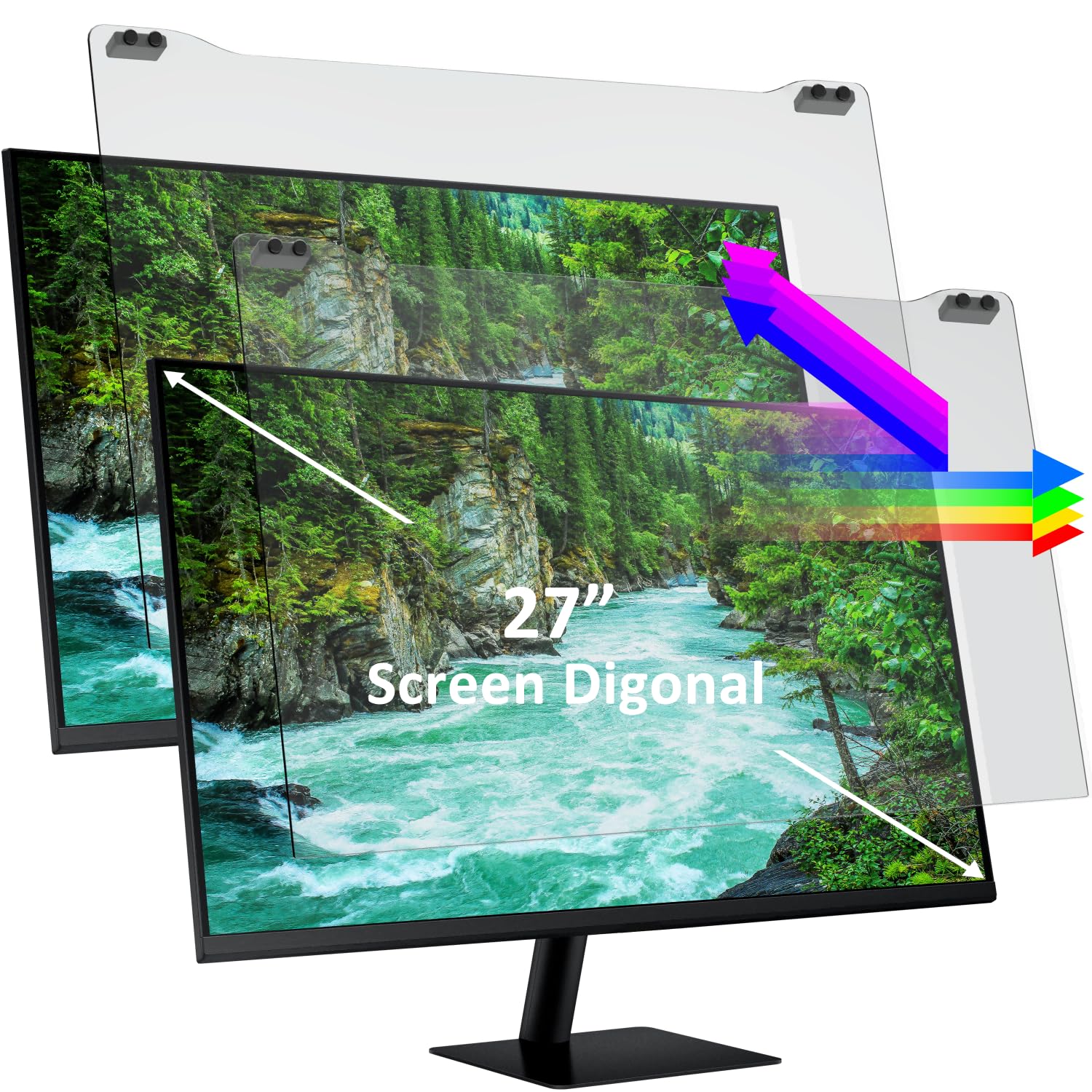 GHY 2 Pack Anti Blue Light Screen Protector for 27 Inch Monitor (16:9) - Desktop UV Filter for Eye Strain Relief - Hanging Type Computer Screen Blue Light Blocker for Eye Protection (Not for iMac) - Perfect for Office Work & Gaming Setup