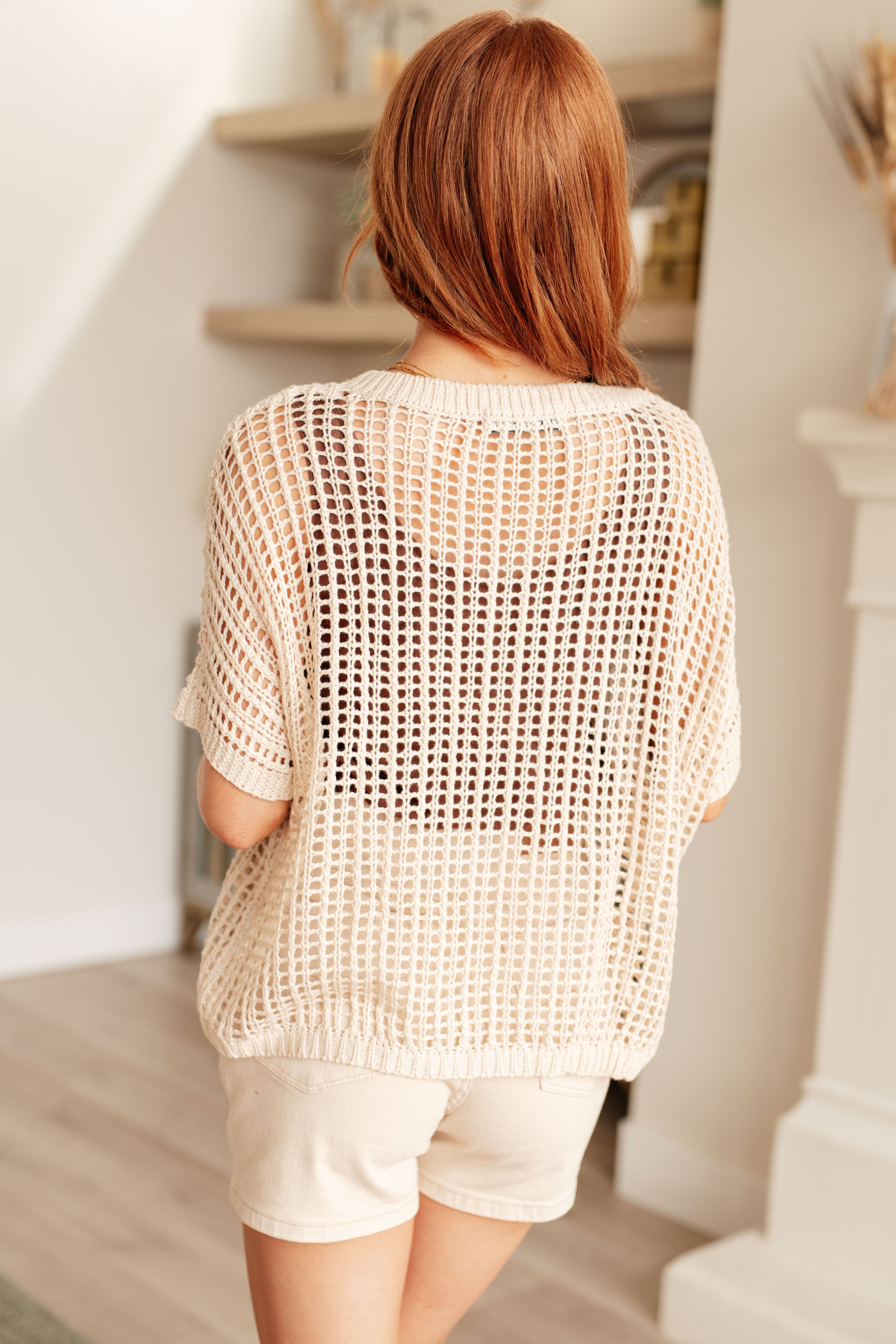 Coastal Dreams Cream Fishnet Top - Stylish Boho Beachwear for Summer Outfits & Music Festivals