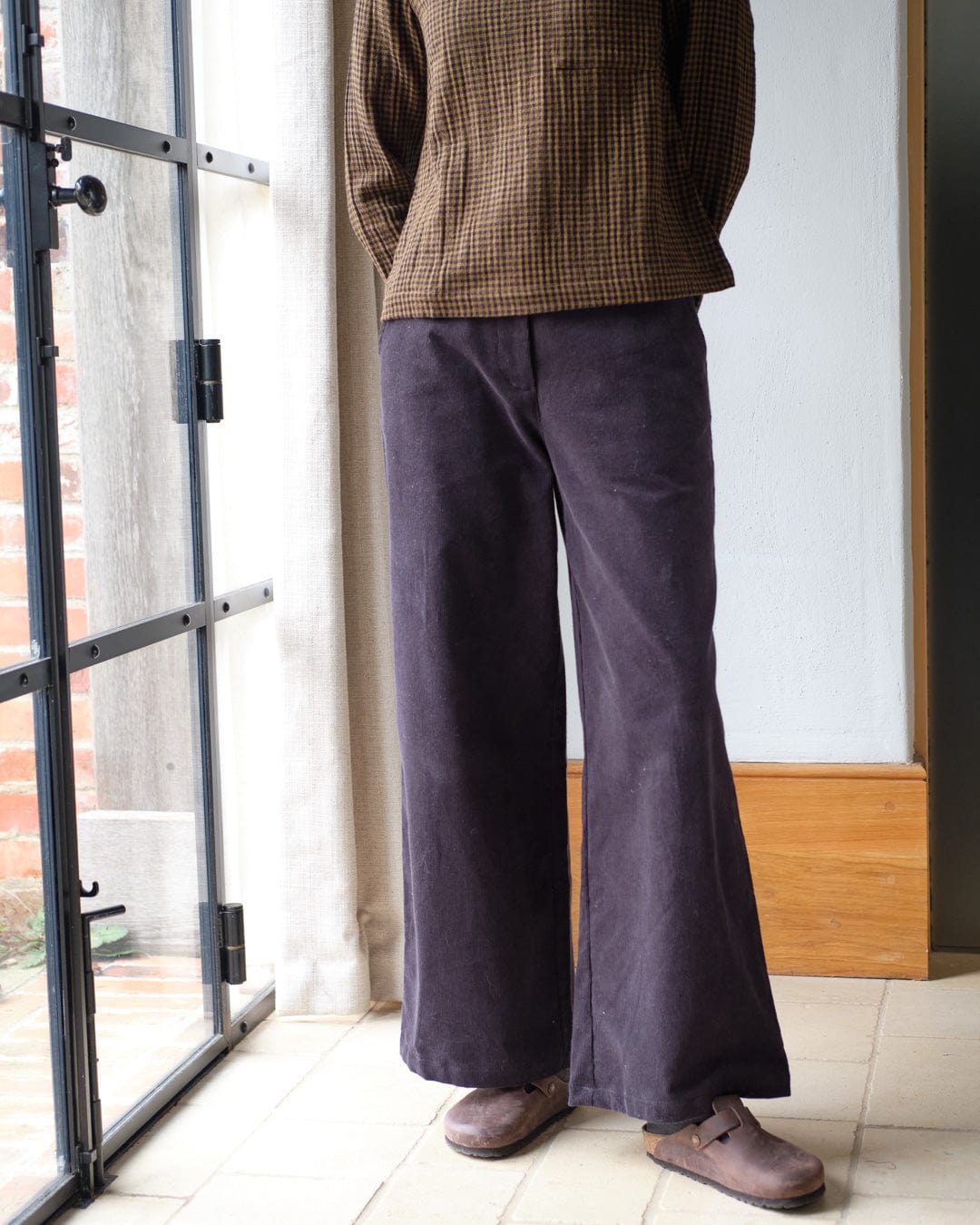 Harper Cotton Wide Leg Trousers for Women - Soft Grey Corduroy Pants | Comfortable High Waist Casual Pants for Work, Office & Everyday Wear