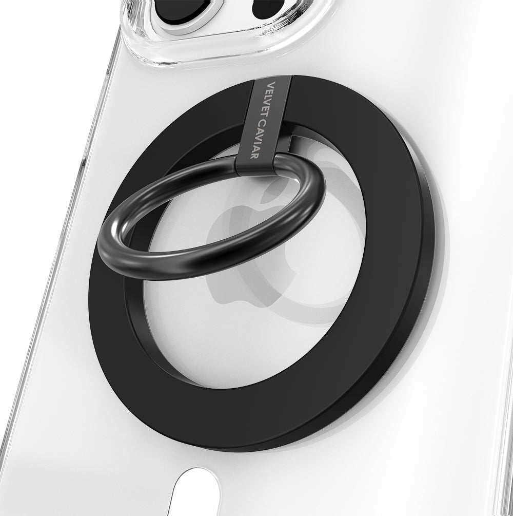 Magnetic Phone Grip Ring for iPhone - Black MagSafe-Compatible Stand & Holder for Secure One-Handed Use - Perfect for Driving, Gym, and Video Calls