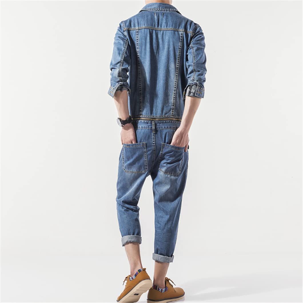 Vintage Japanese Style Denim Overalls for Men - Slim Fit Jean Jacket & Pants 2-Piece Set, Detachable Harajuku Jumpsuit - Perfect for Autumn Fashion, Streetwear and Casual Outings