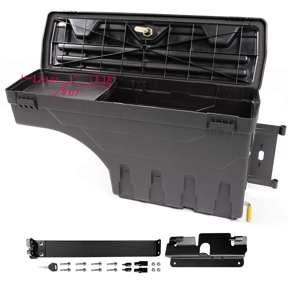 Lockable Passenger Side Truck Storage Box for Chevrolet Silverado & GMC Sierra 1500/2500/3500 HD (2007-2018) - Black Wheel Well Tool Box | Right Rear Installation | Perfect for Road Trips, Camping & Work Site Organization