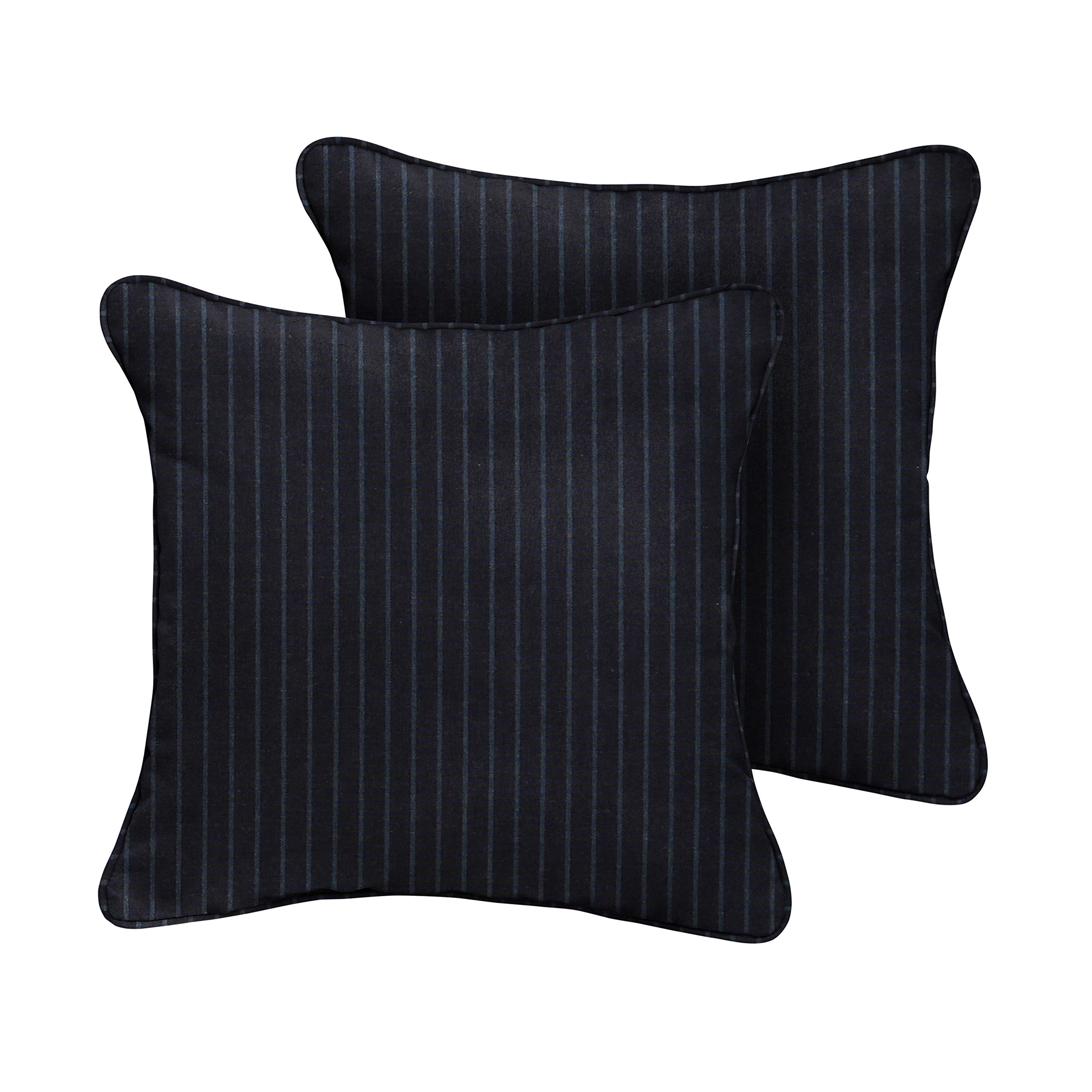 Sorra Home x Sunbrella Square Pillows Set of 2 - Navy Blue Pin Stripes Outdoor Cushions for Patio, Sofa & Lounge Chair Decor
