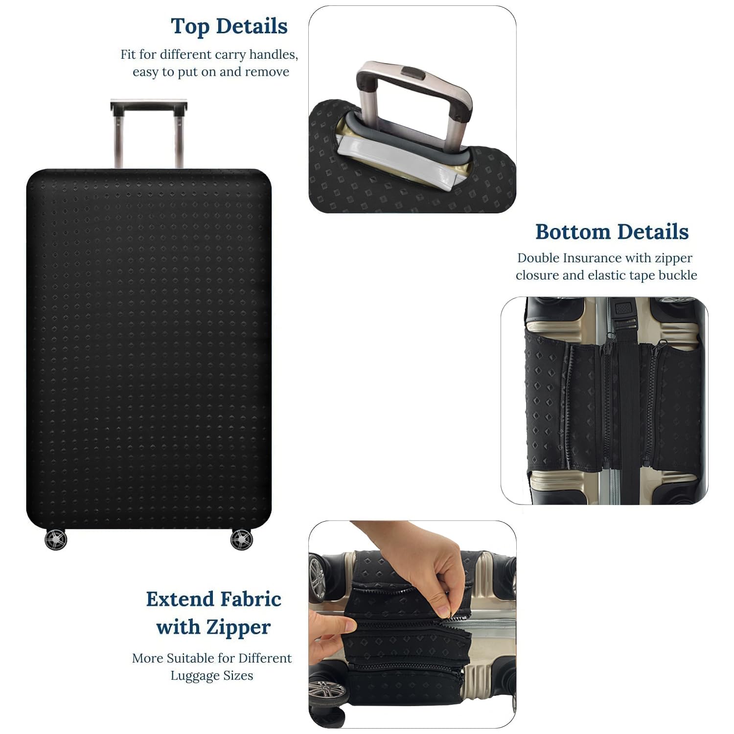 THome Washable Elastic Spandex Luggage Cover - Protective Suitcase Protector Fits 26-29 Inch Black | Durable Travel Accessory for Airlines, Vacation & Business Trips
