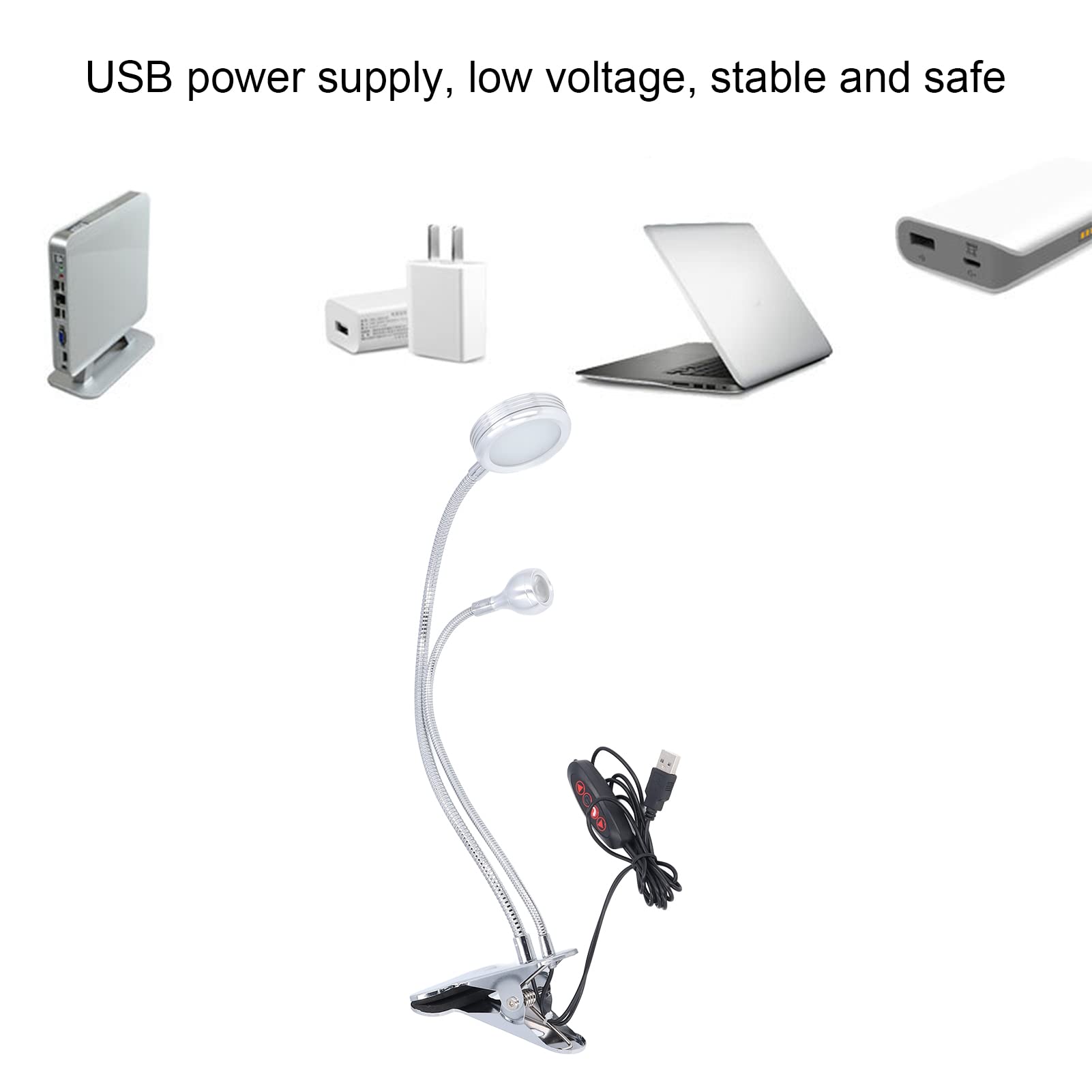 Zerodis Clip On Desk Lamp - Dimmable LED Reading Light with Flexible Gooseneck, USB Powered Night Light for Bed, Study, Office, Computer Work (Black) | Perfect for Reading, Studying, Working & Nighttime Use